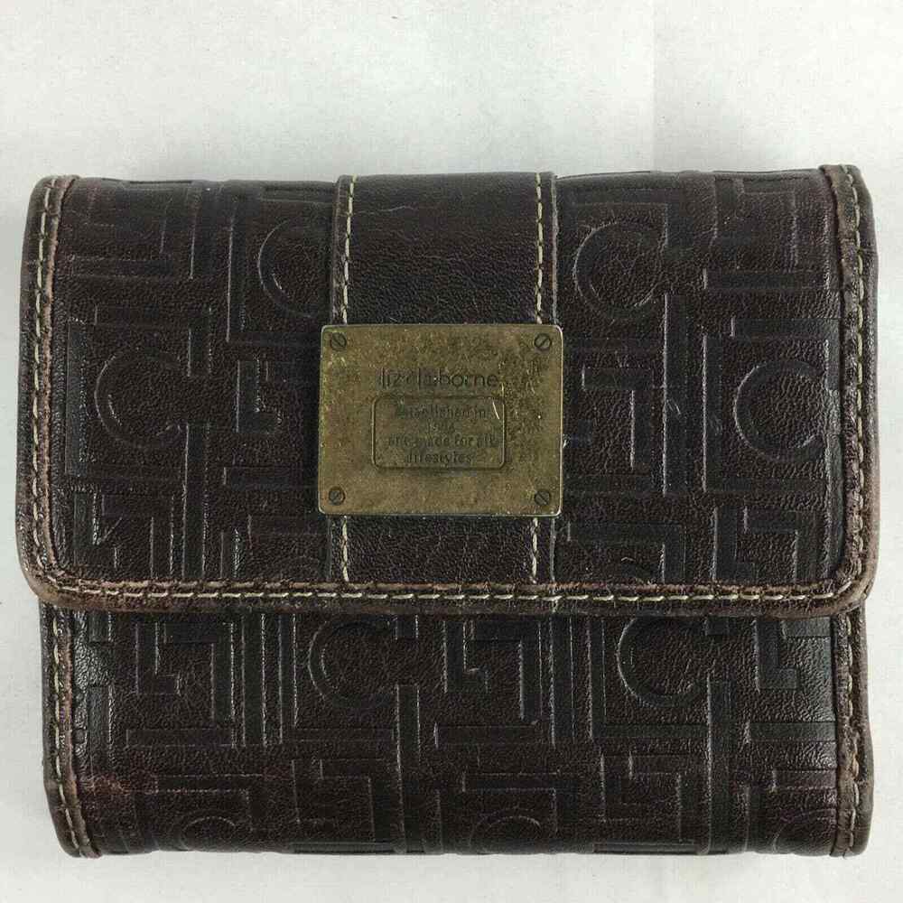 Liz Claiborne Wallet Womens Small‎ Brown LC Logo Vintage Embossed Tri-Fold